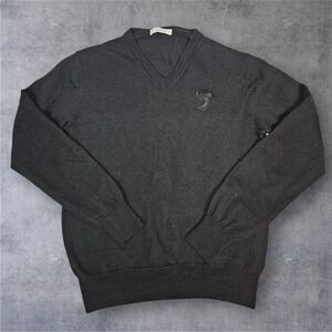 Versace Collection Mens V Neck Sweater Black Wool Embroidered Logo Size Large